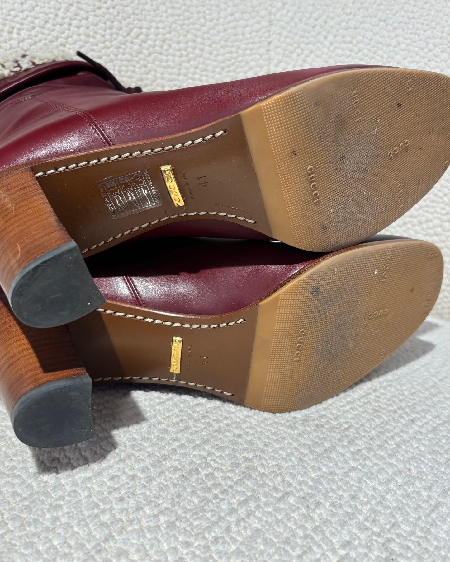 Gucci Boots – Bordeaux Leather & Faux Fur Monogram – EU 41