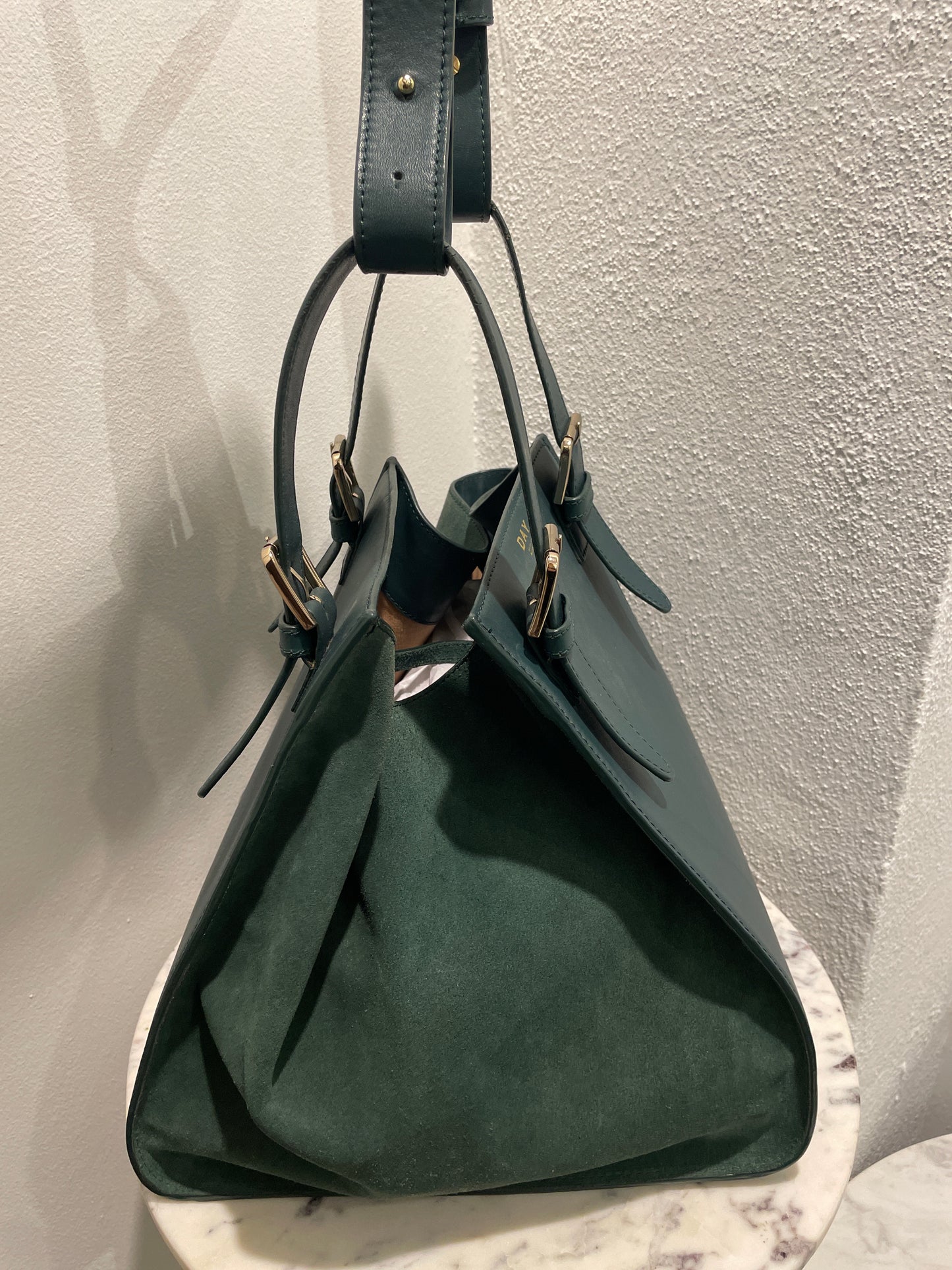 DAY Suede Winged Tote Bag. - 32/40 x 25 x 25 cm Tote - Deep Green