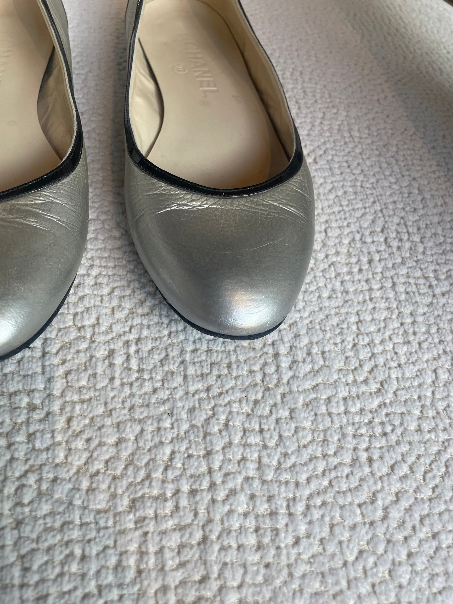 Chanel ballerina - Sølv læder - 38