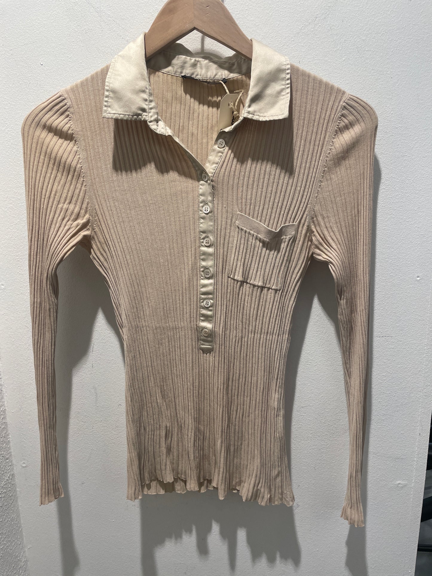 BOSS - Ribbed Knit Polo Shirt – Beige - S