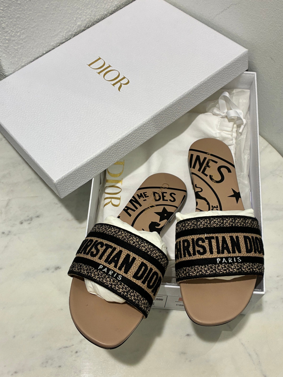 Dior Dway Slides – Nude/Black - Size 40