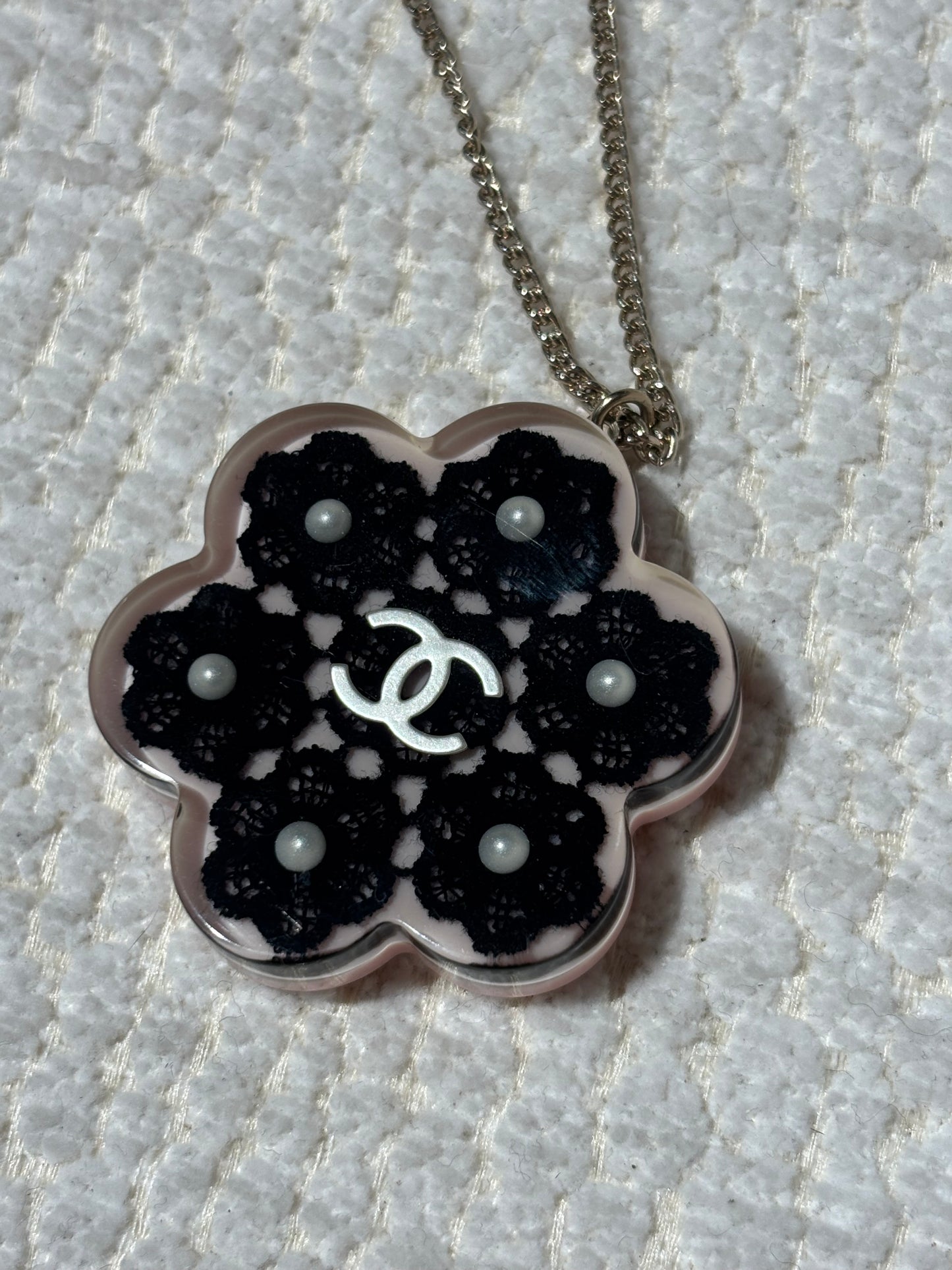 Chanel Camellia Set – Soft Pink Resin with Pearl Details