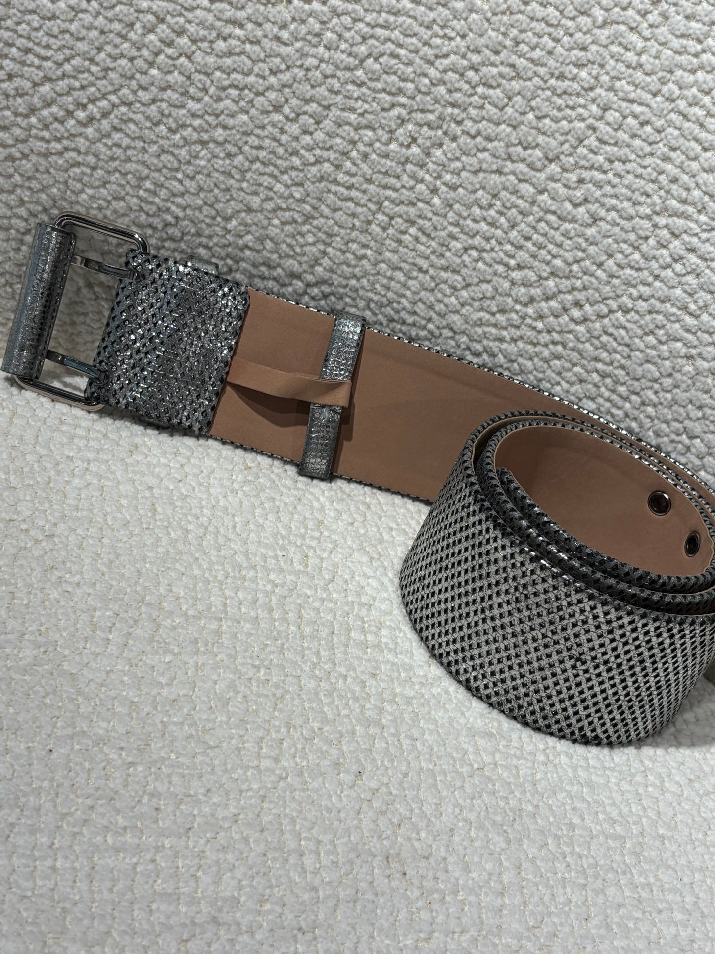 Chanel Belt – Silver Leather with Perforated Detail