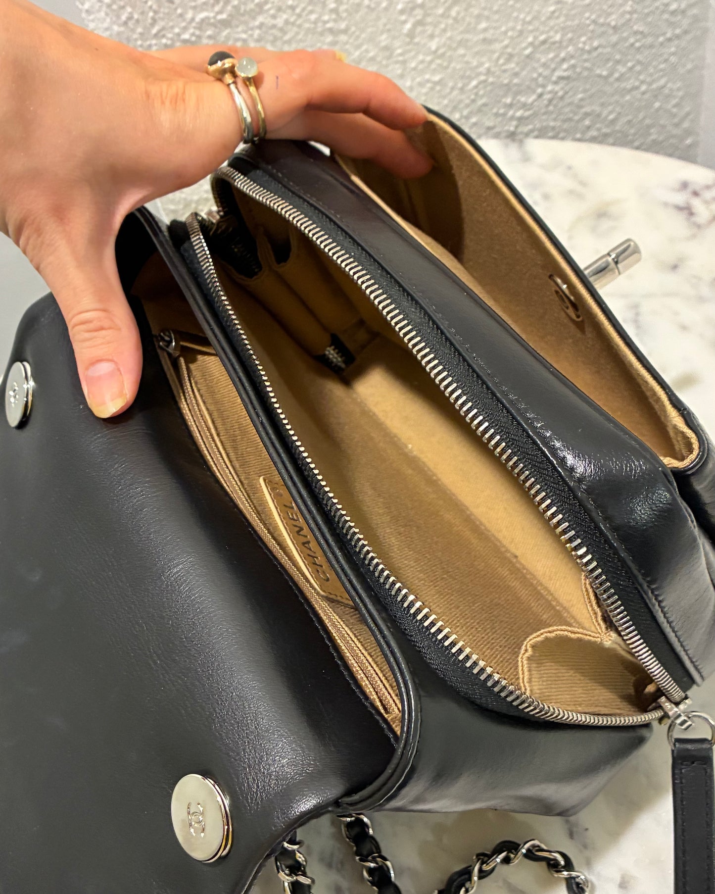 Chanel Zip Around Flap Bag - Black Calfskin & Silver hardware - 2019