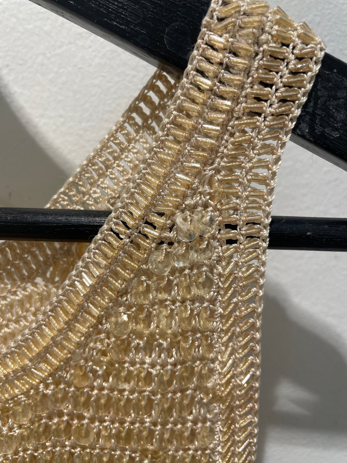 Ilse Jacobsen  - top - crocheted ecru with neutral gold sequin - S/M