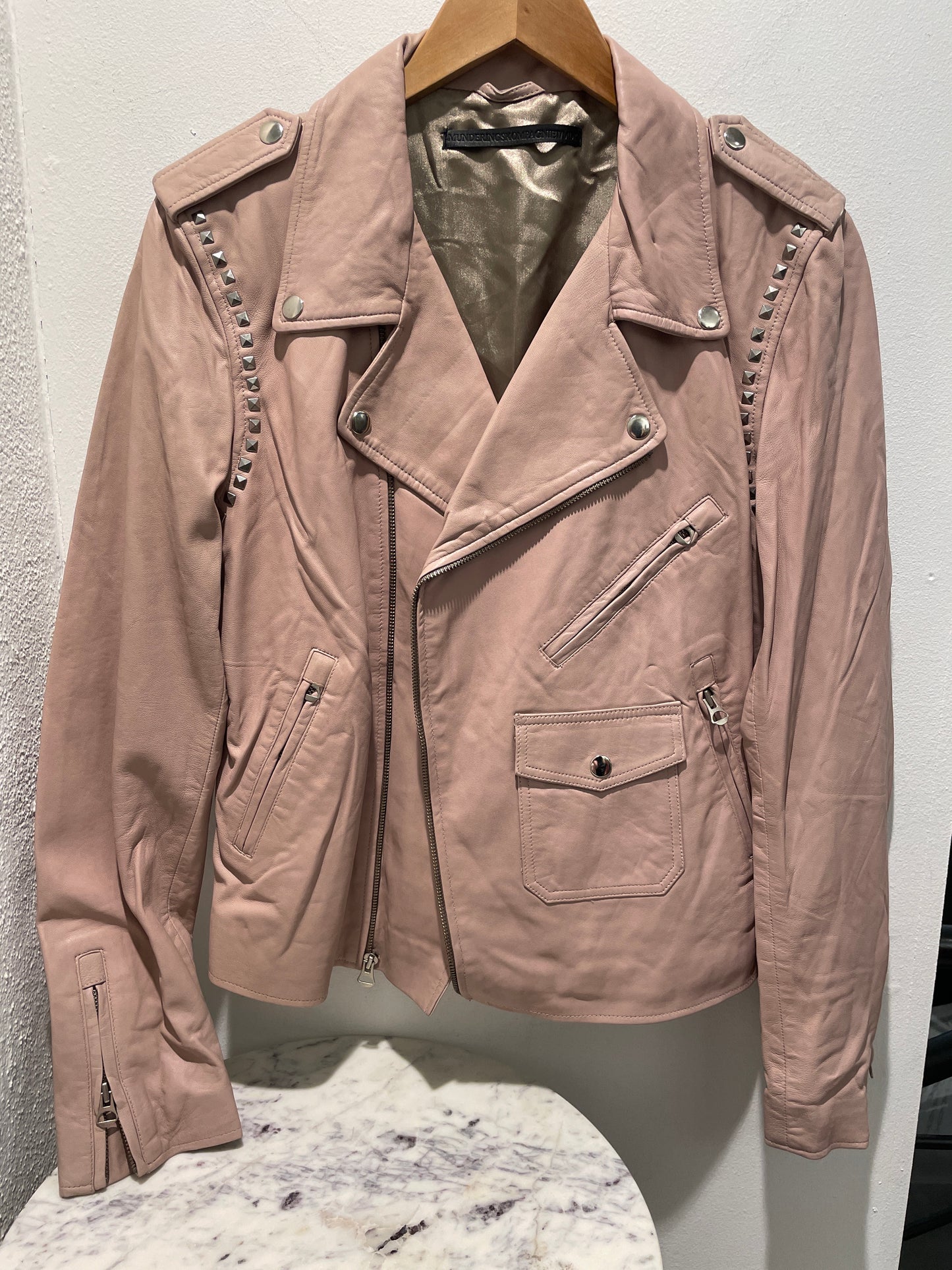 MDK Munderingskompagniet Studded Lambskin Biker Jacket – Dusty Rose - EU42