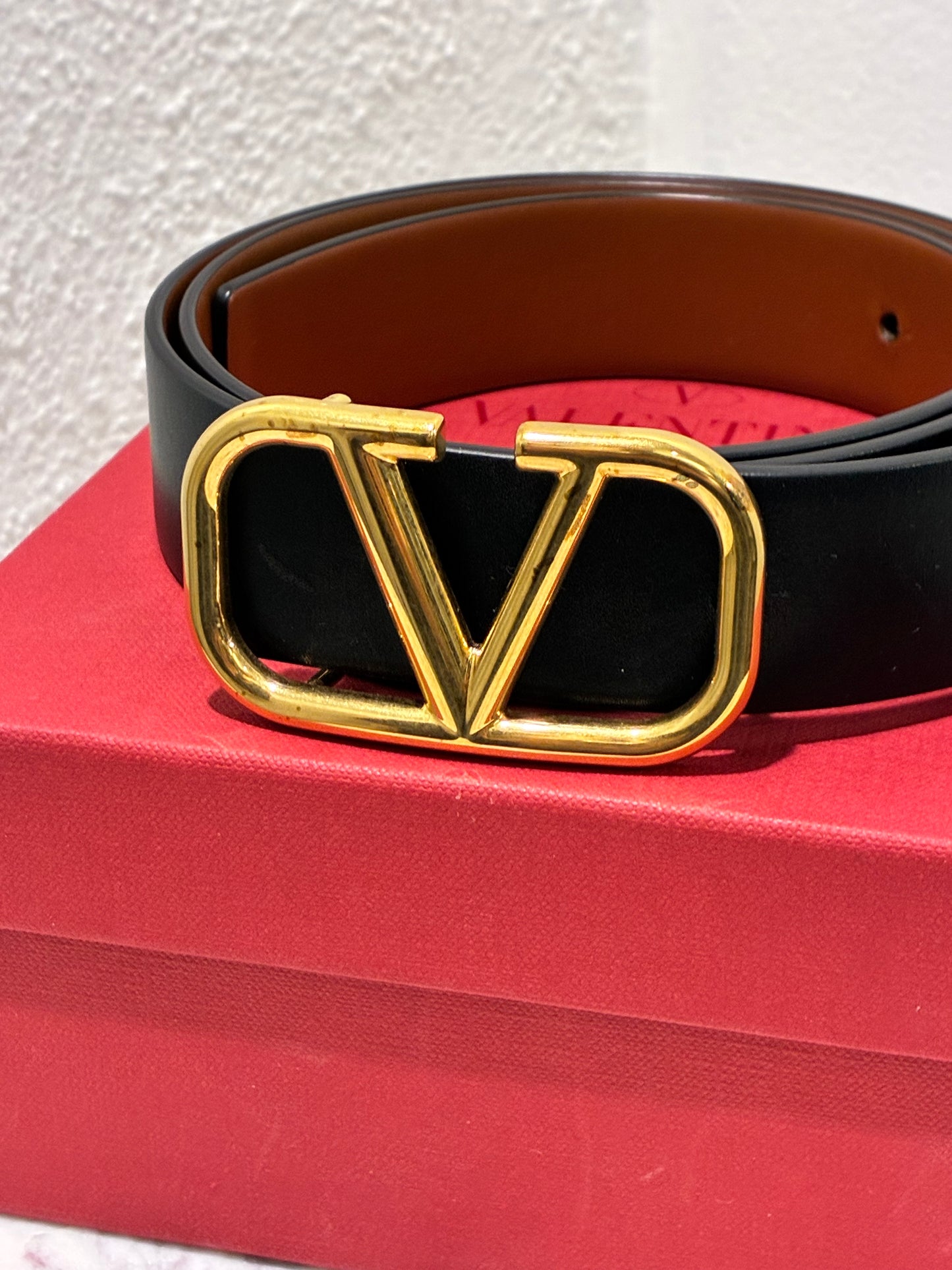 Valentino VLogo Reversible Belt - Black & Brown w. Gold Logo - Size 85