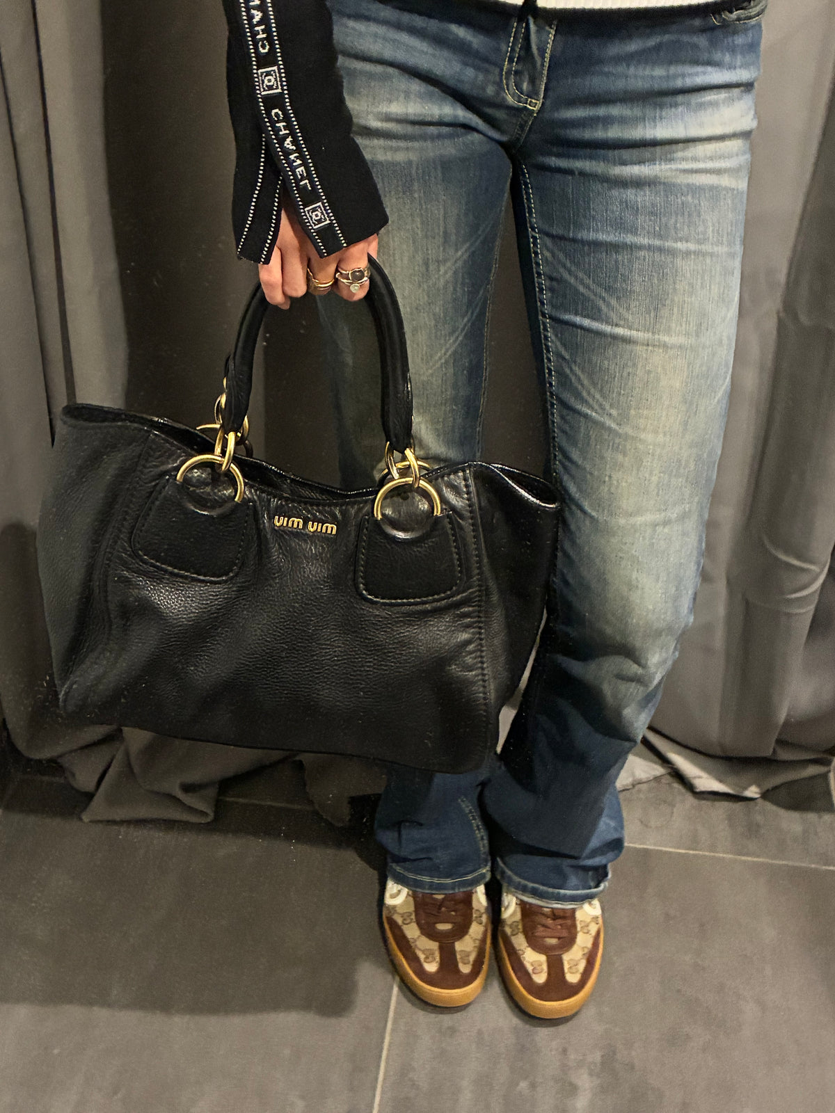 Miu Miu Tote - Black Leather & Gold Hardware