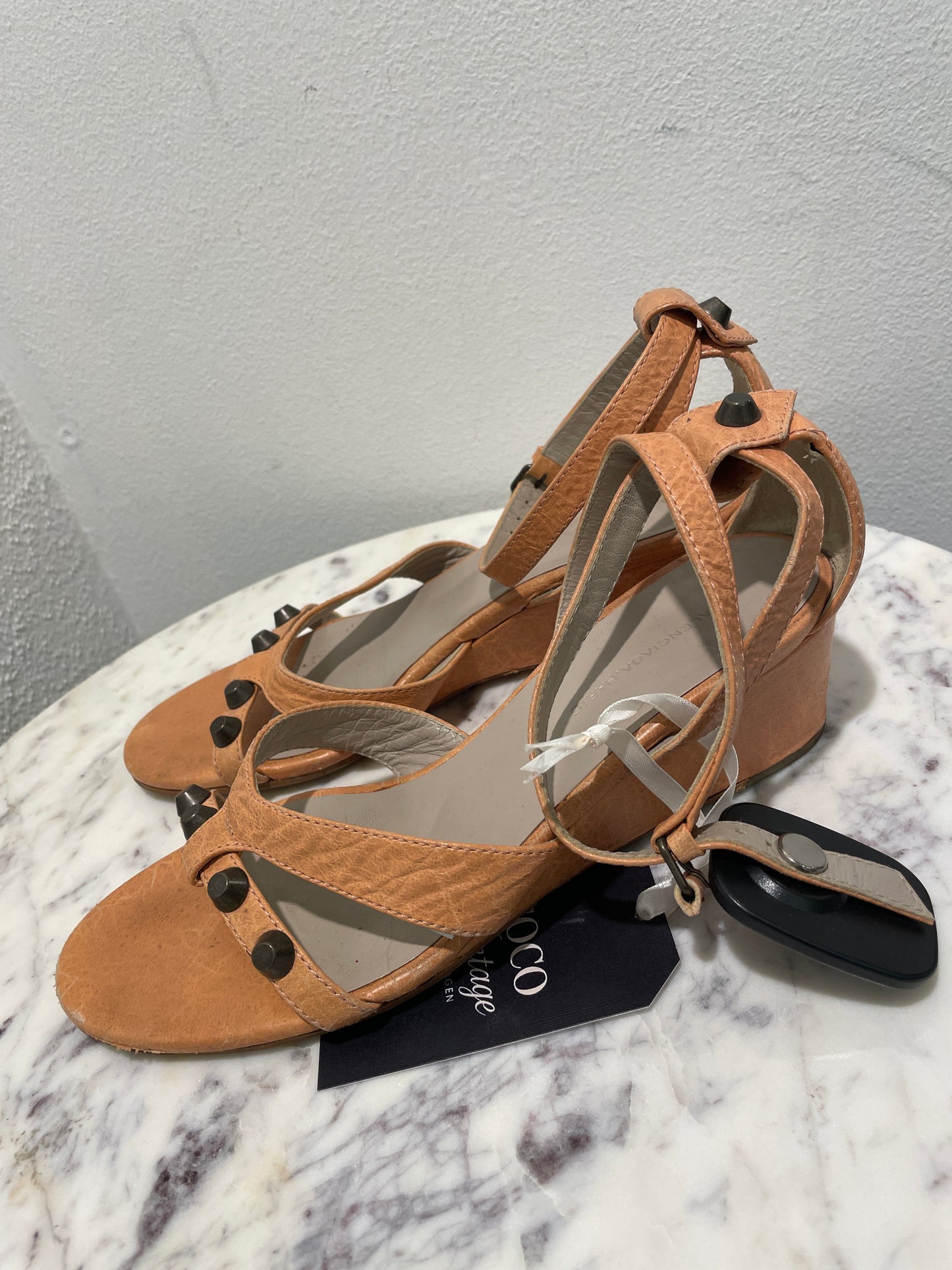 Authentic Balenciaga Arena Leather Giant Studded Wedge Sandals - 37