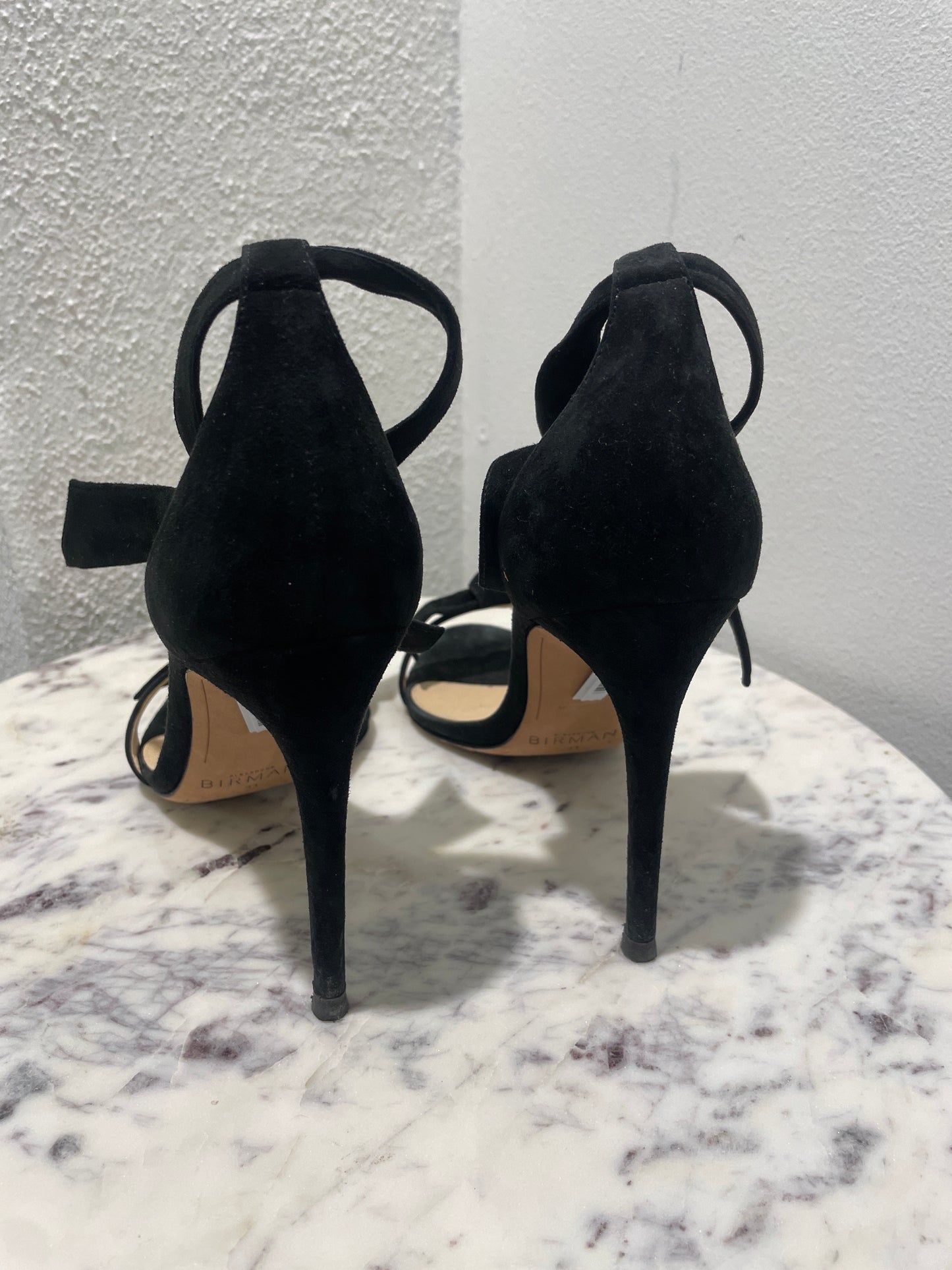 Alexandre Birman Clarita Black Suede Ankle-Tie Sandals Heels - 41