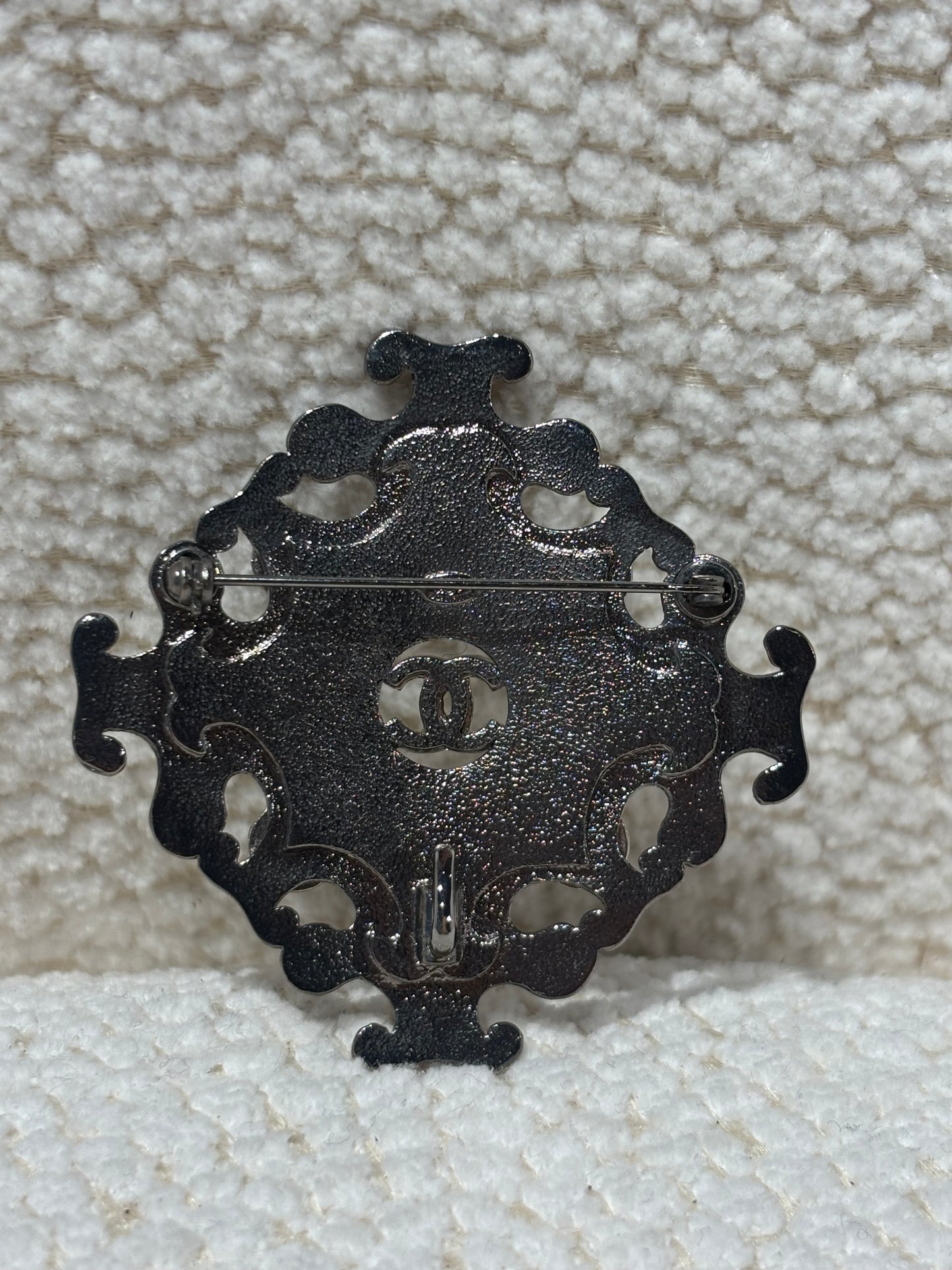Chanel Brooch - Unique Motif & CC in Silver