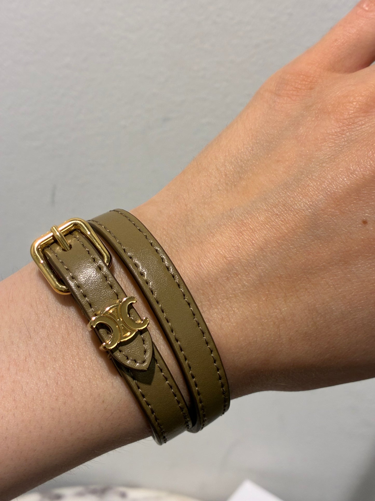 Celine Triomphe Bracelet - Olive Green & Gold Logo Hardware