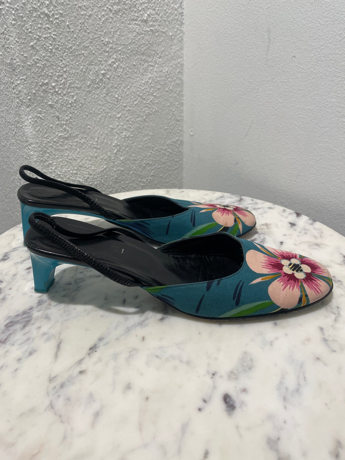 Gucci Vintage Floral Print Ribbed Slingback Mules - 38