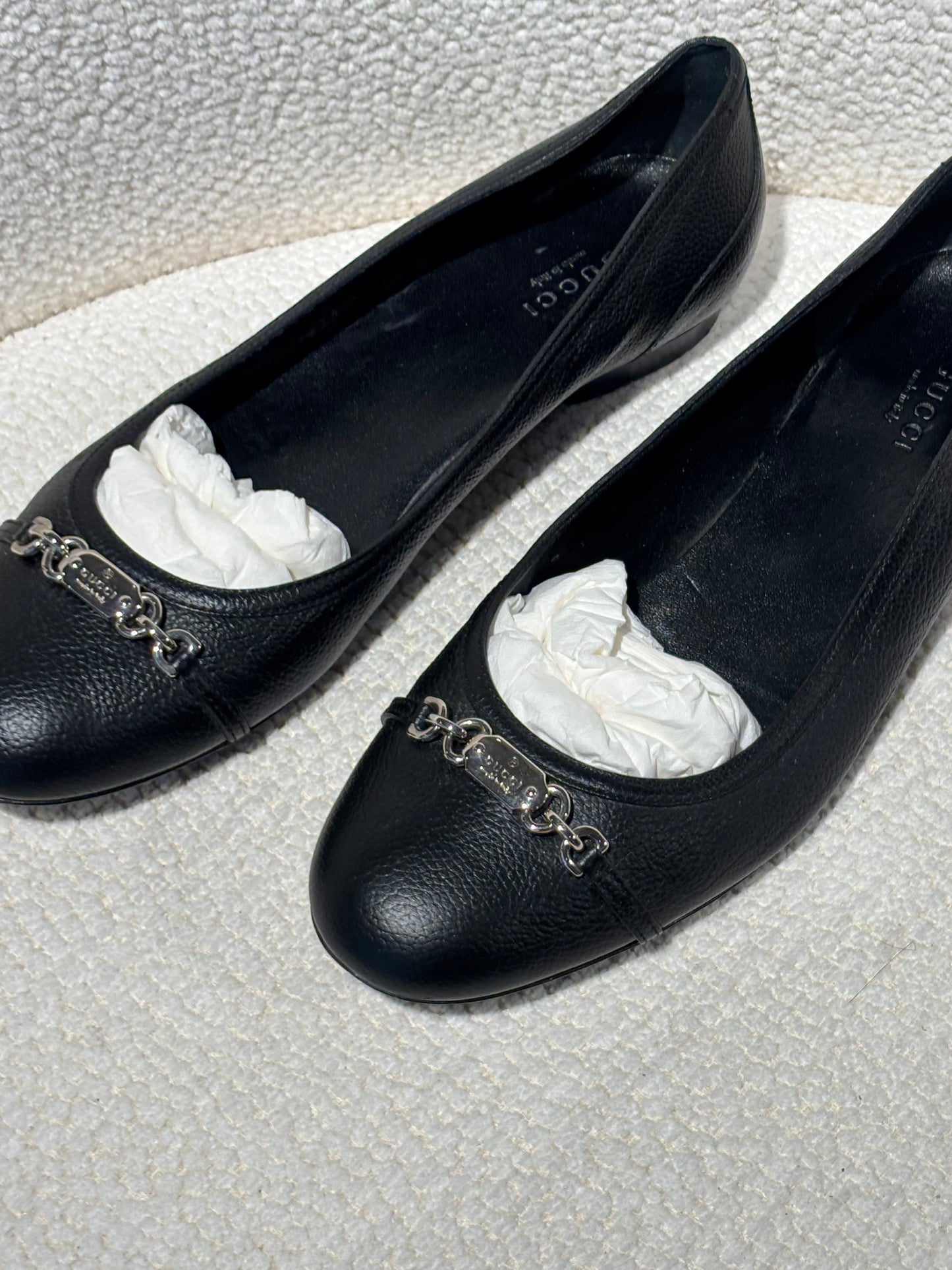 Gucci Ballerina - Black Leather with Silver Bit - EU 38.5