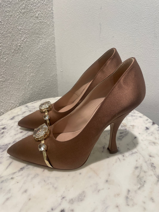 Miu Miu Crystal Embellished Satin Pumps - 38