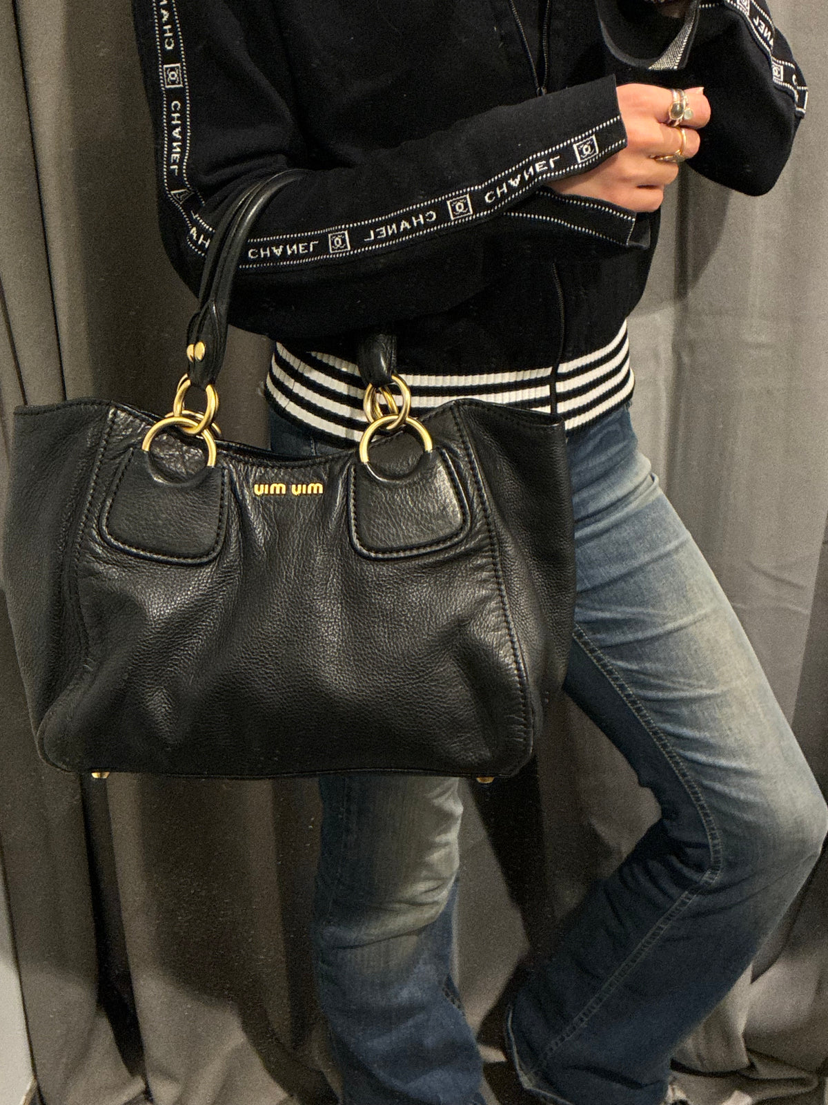 Miu Miu Tote - Black Leather & Gold Hardware