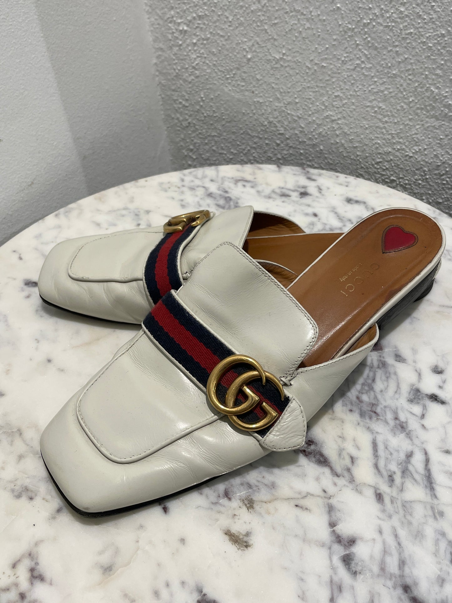 Gucci Princetown Web Mules – Size 39 - White