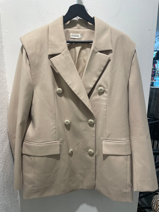 Malene Birger - Exclusive Double-Breasted Blazer with Structured Shoulder Detail – Beige - EU42