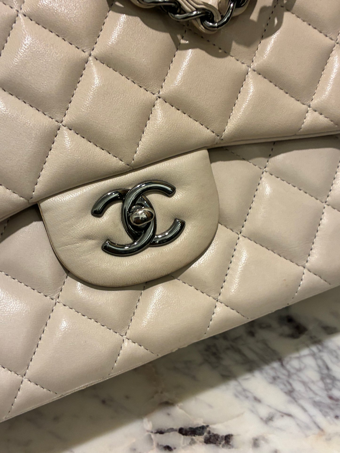 Chanel Classic Double Flap – Jumbo - Beige Lambskin & Dark Silver Hardware