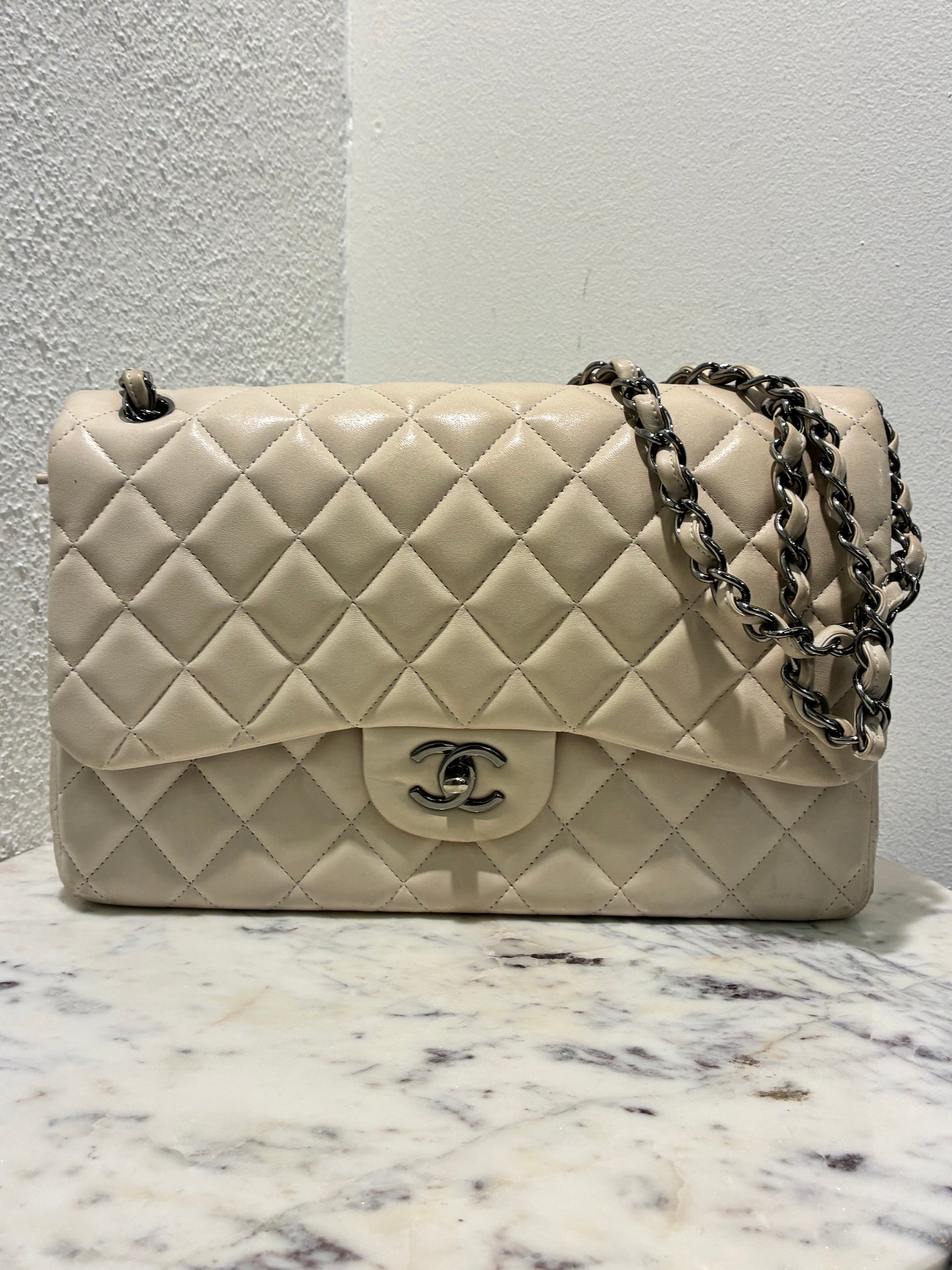 Chanel Classic Double Flap – Jumbo - Beige Lambskin & Dark Silver Hardware