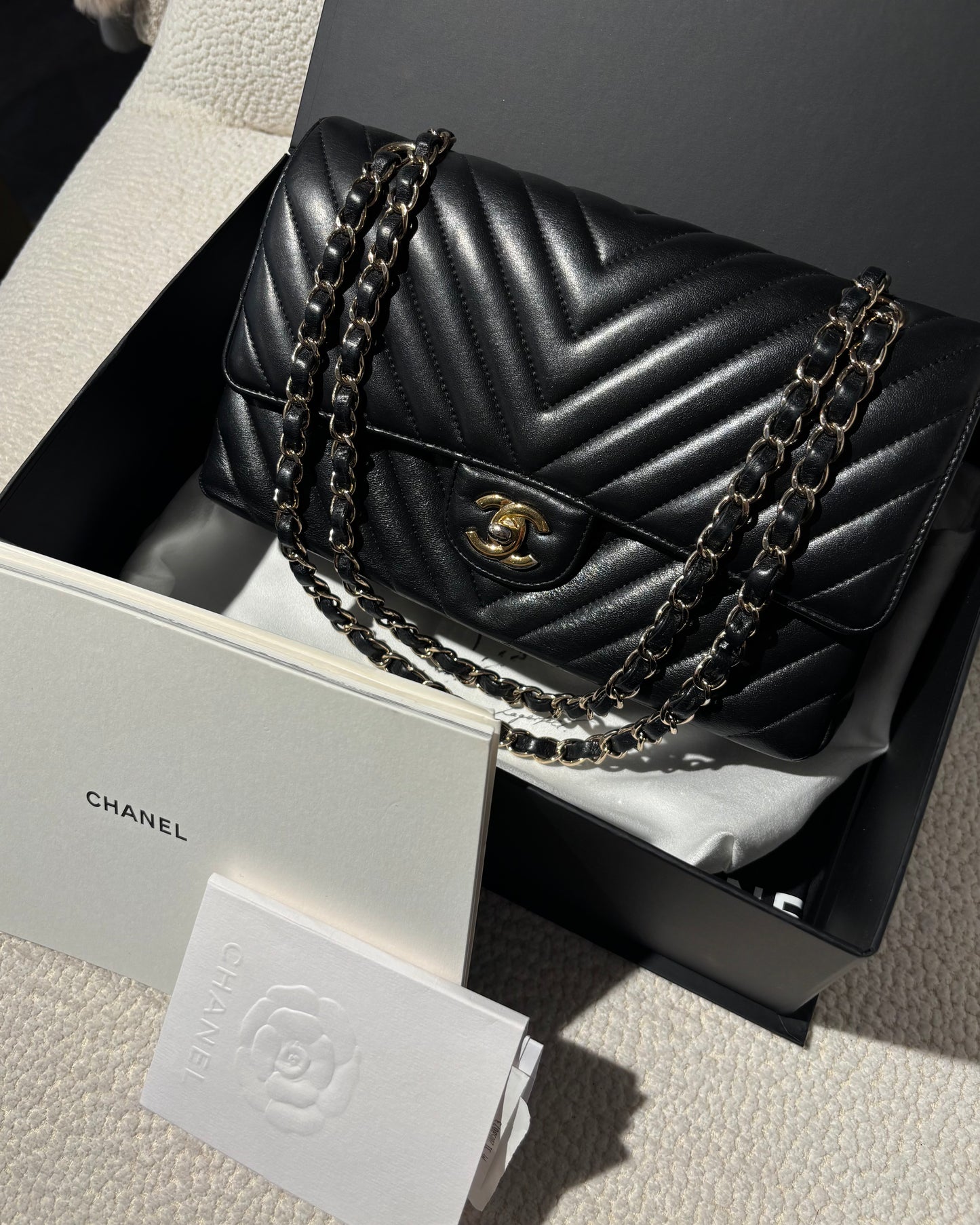 Chanel Classic Flap Bag Chevron - Medium - Black Lambskin & Gold Plated Hardware