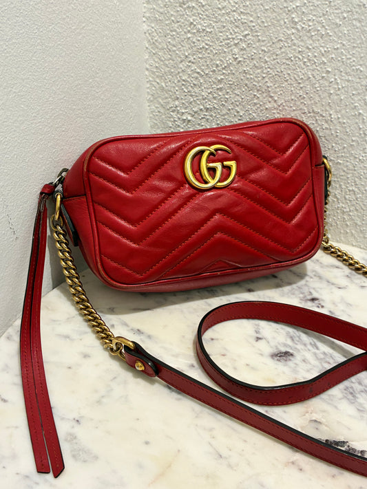 Gucci Mini Marmont Bag - Red Leather & Gold Hardware