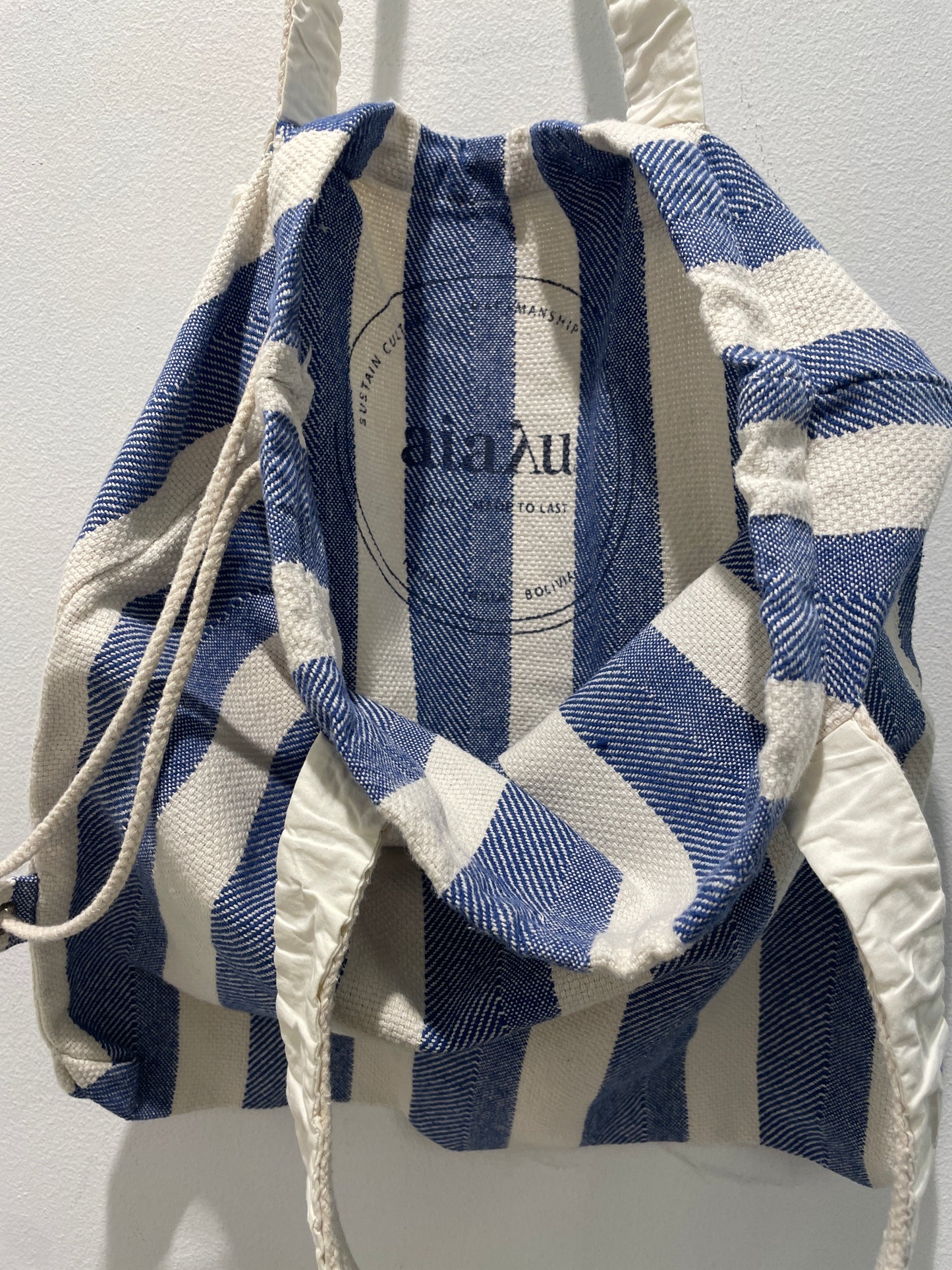 Aiayu Blue and White Striped Organic Cotton Tote Bag - M