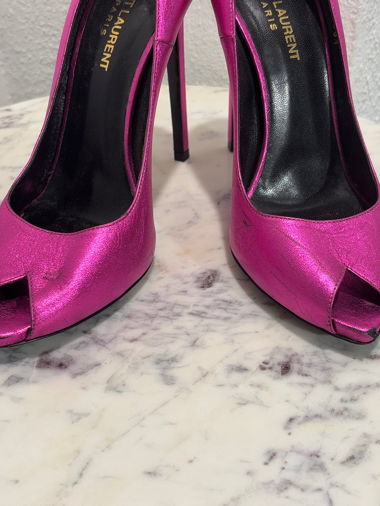 Saint Laurent Heels - Pink Metallic - 38.5 - Medinas Wardrobe