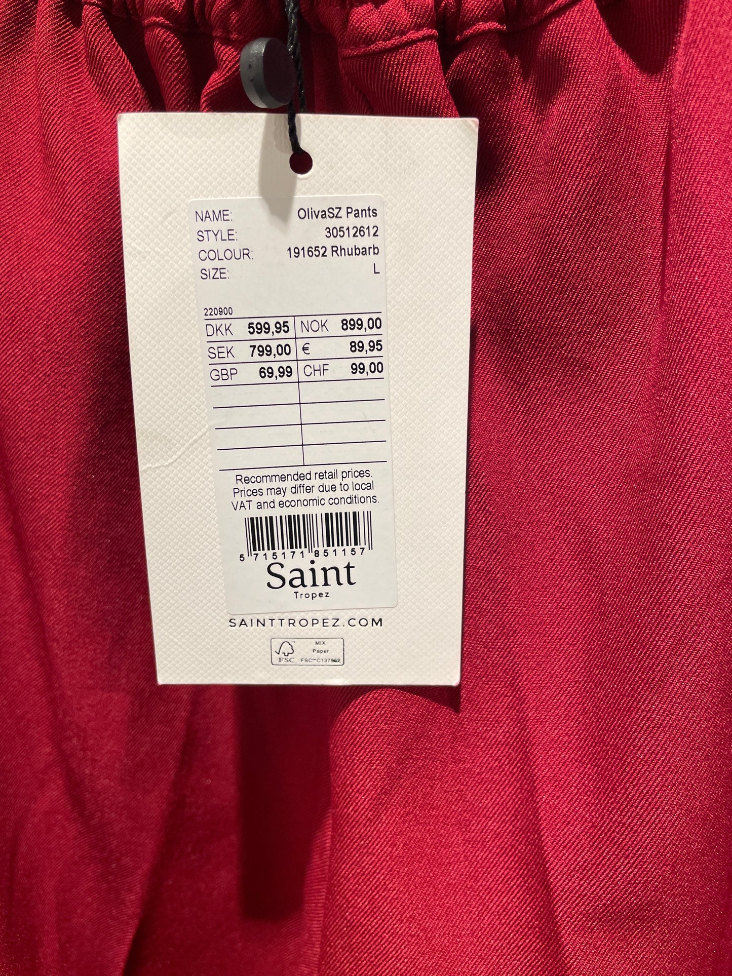 Saint Tropez Pants  - Deep Red - L