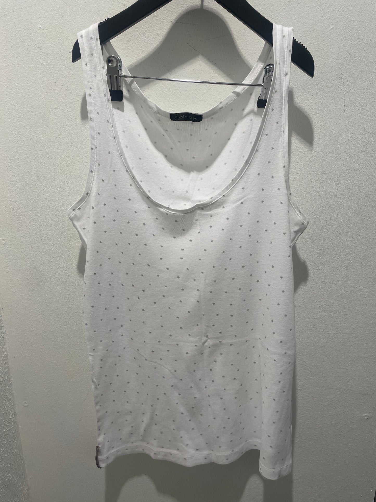 Stella Nova Vintage White Tank Top with tiny Grey Dots - S