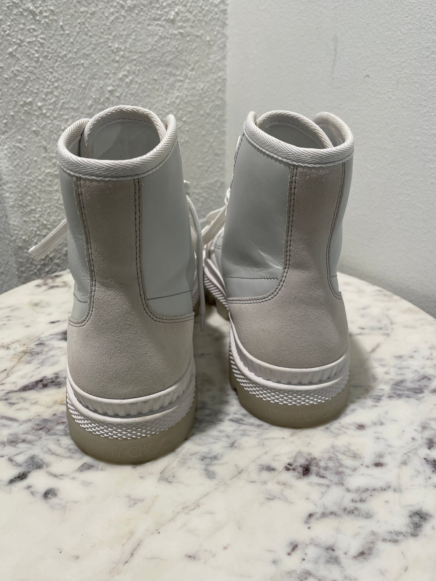 Jimmy Choo Nord White Nappa Leather & Suede Sneaker Boots - 37