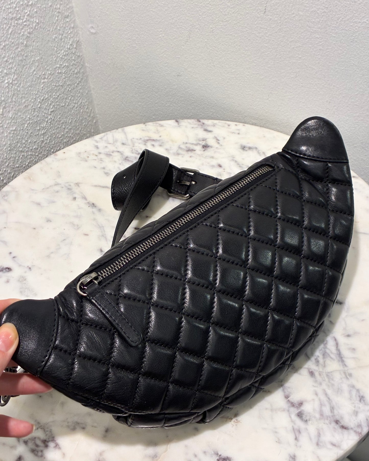 Chanel crossbody / bumbag - black lambskin with ruthenium hardware