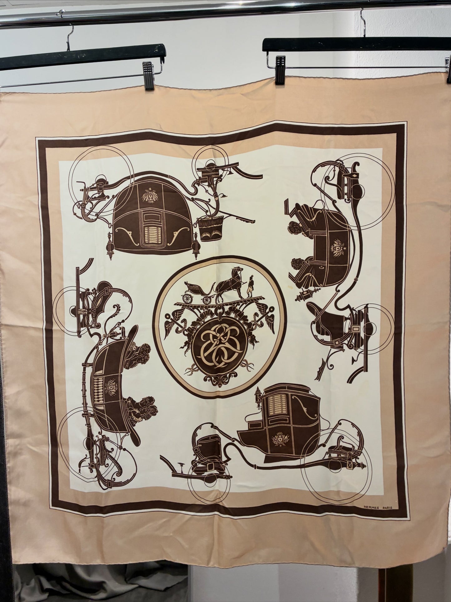 Hermès Silk Scarf – Beige & Brown