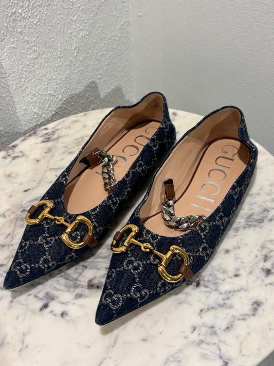Gucci - Denim Ballerinas - GG Monogram - EU40 - Medinas Wardrobe