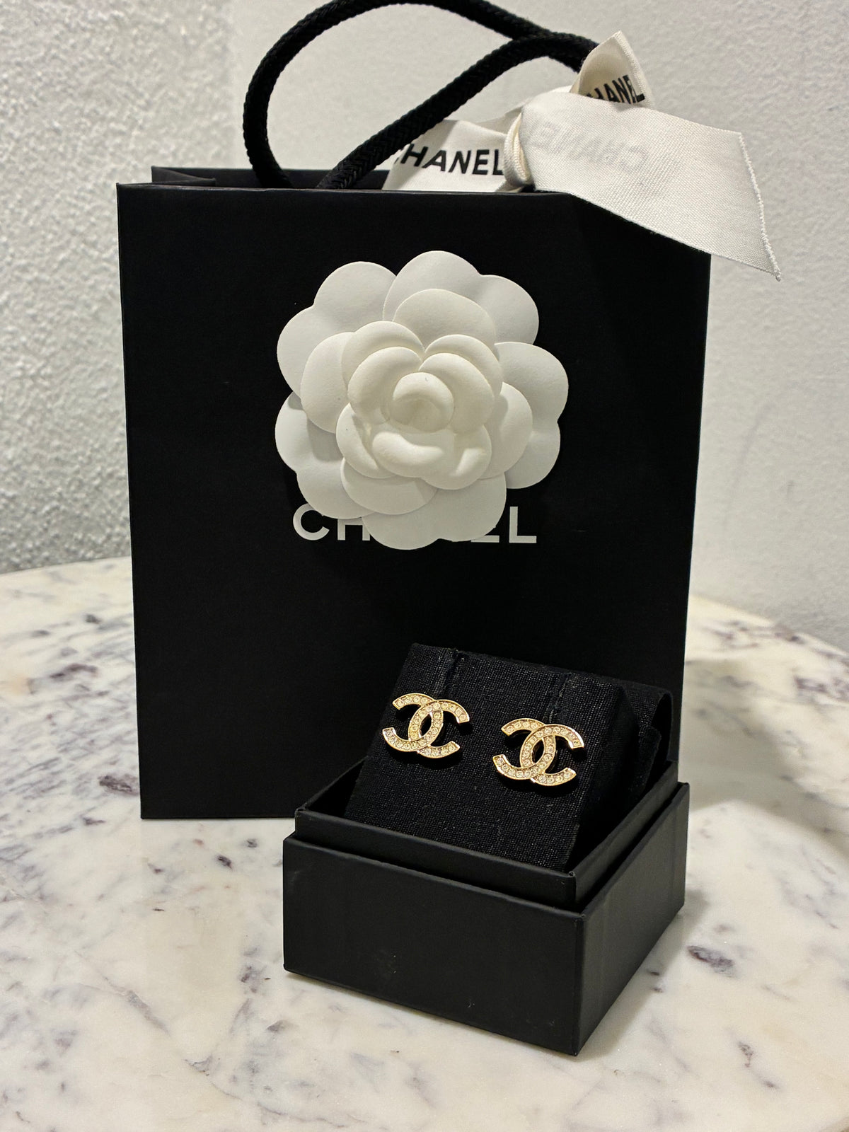 Chanel CC Earrings – Gold-Tone with Crystals