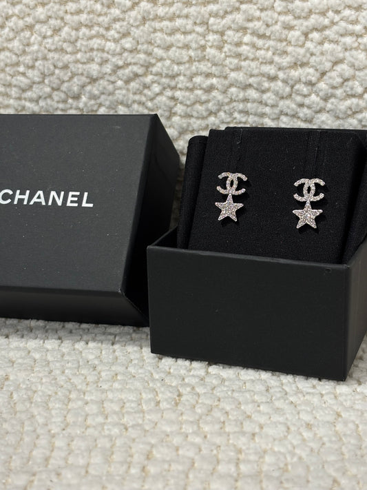 Chanel Earrings – Crystal CC Star in Silver