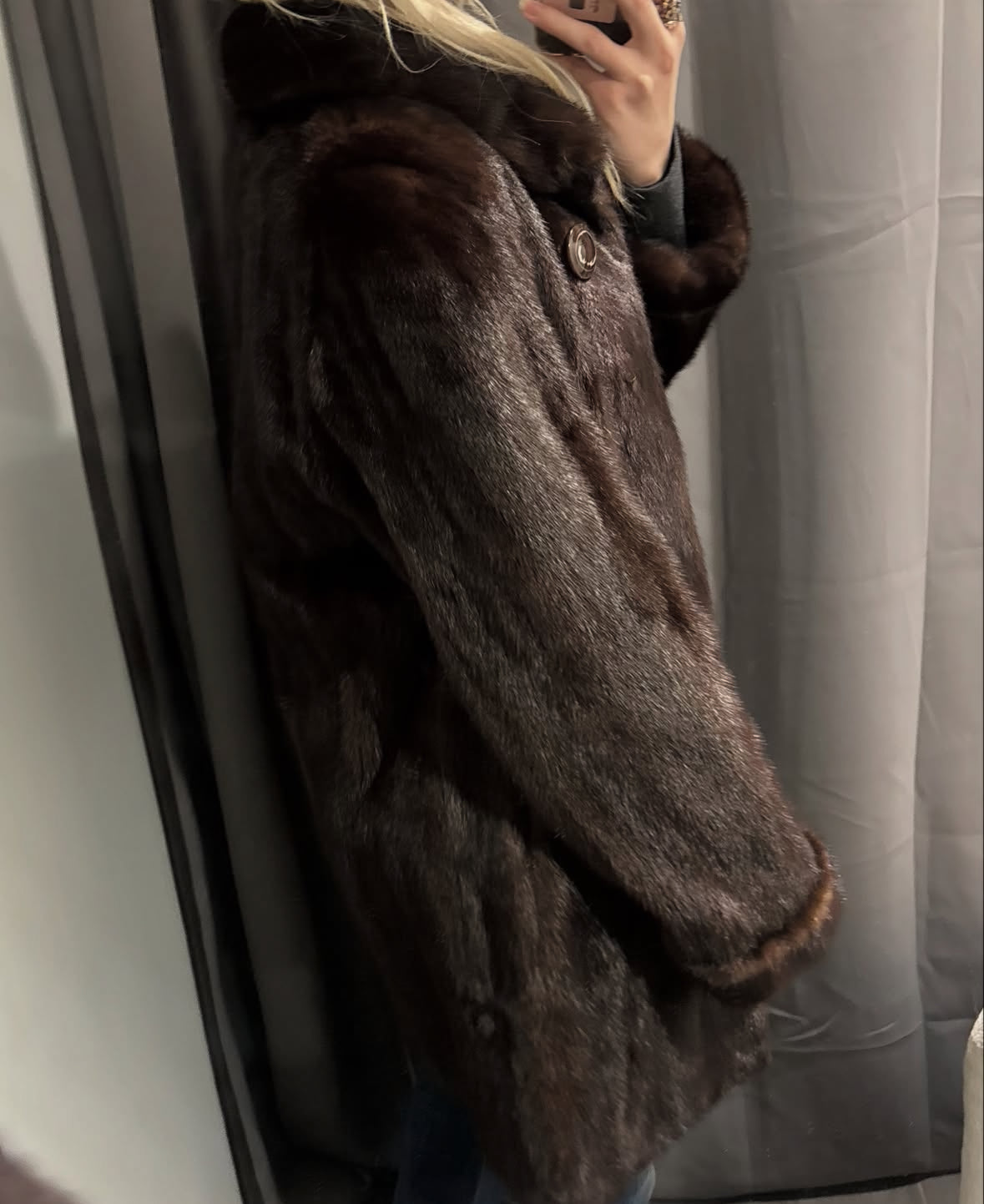 Mink Fur Coat - Brown - Size S-M