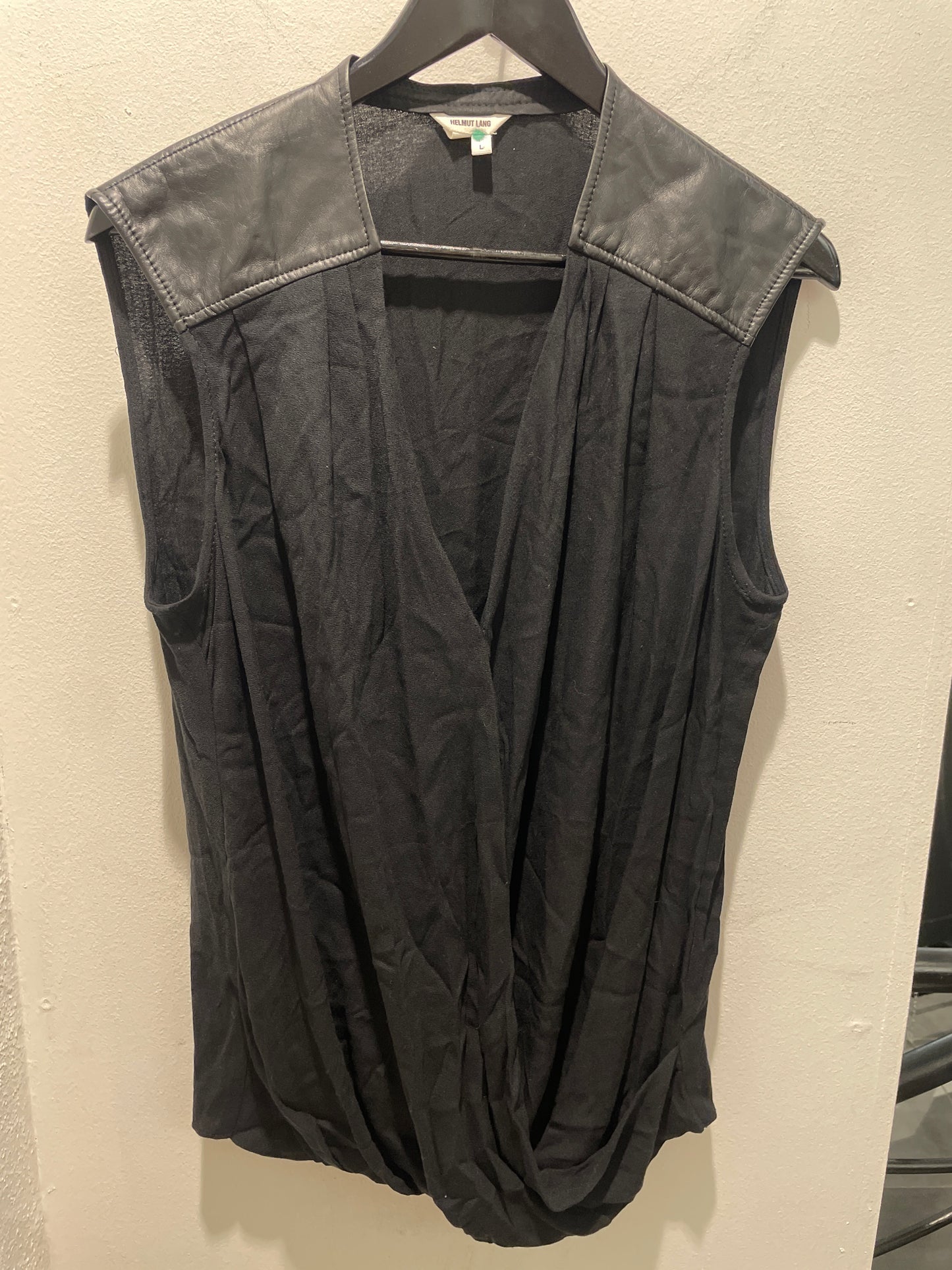 Helmut Lang Draped Leather-Trim Top - L