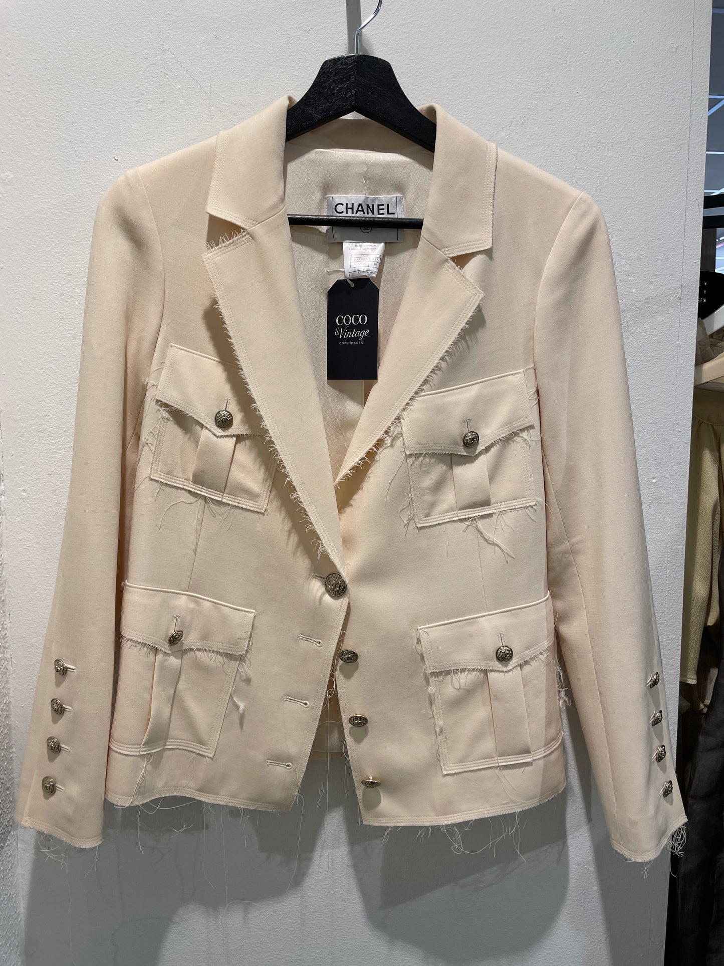 Chanel Jacket – Wool & Frayed Edges in Ecru - EU 36