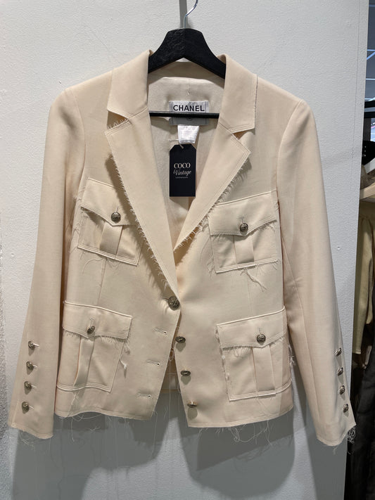 Chanel Jacket – Wool & Frayed Edges in Ecru - EU 36
