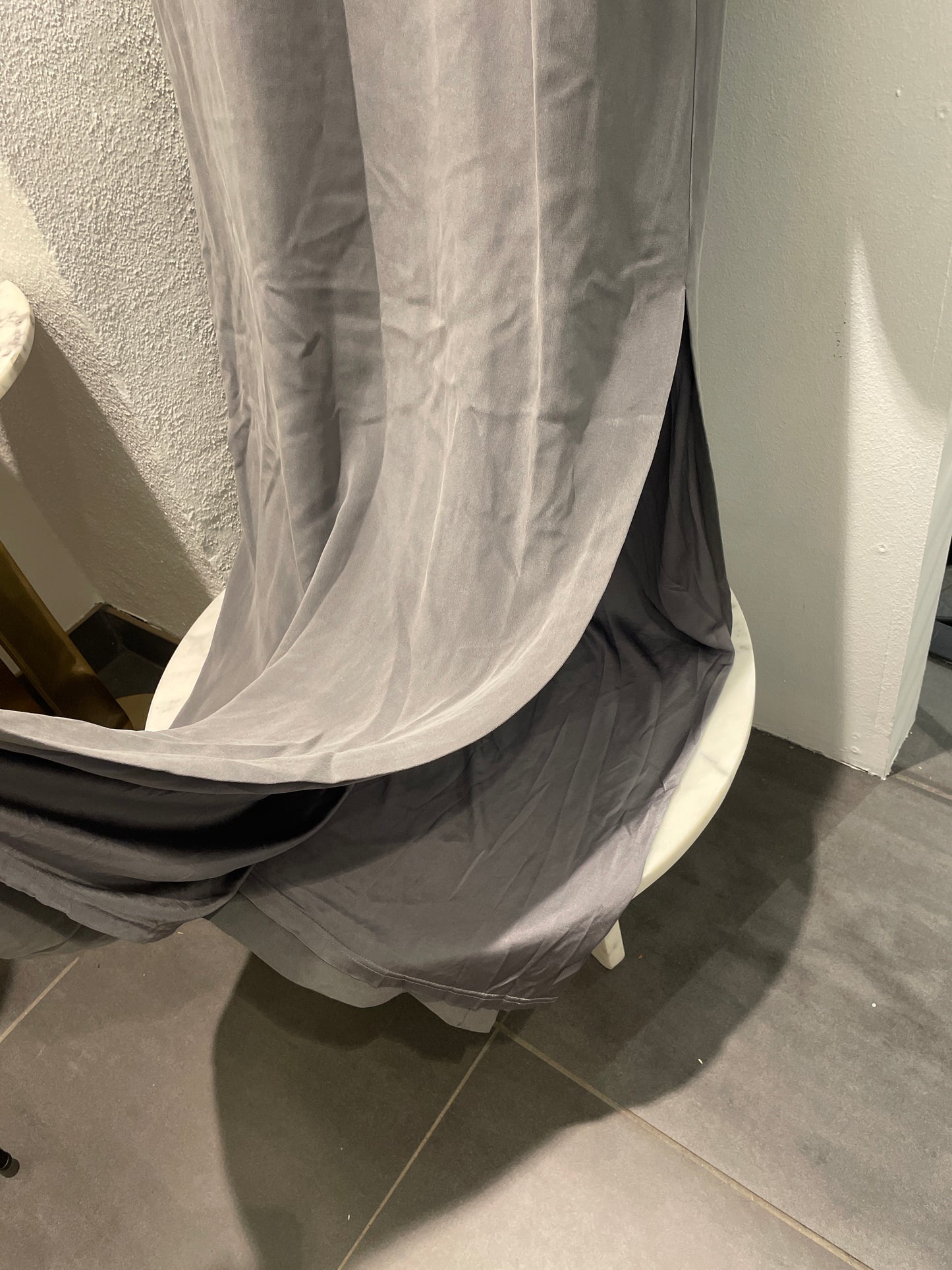 By Malene Birger Jeanetti Floor-Length Maxi Gown with Draped Open Back – Charcoal Grey – Size EU40