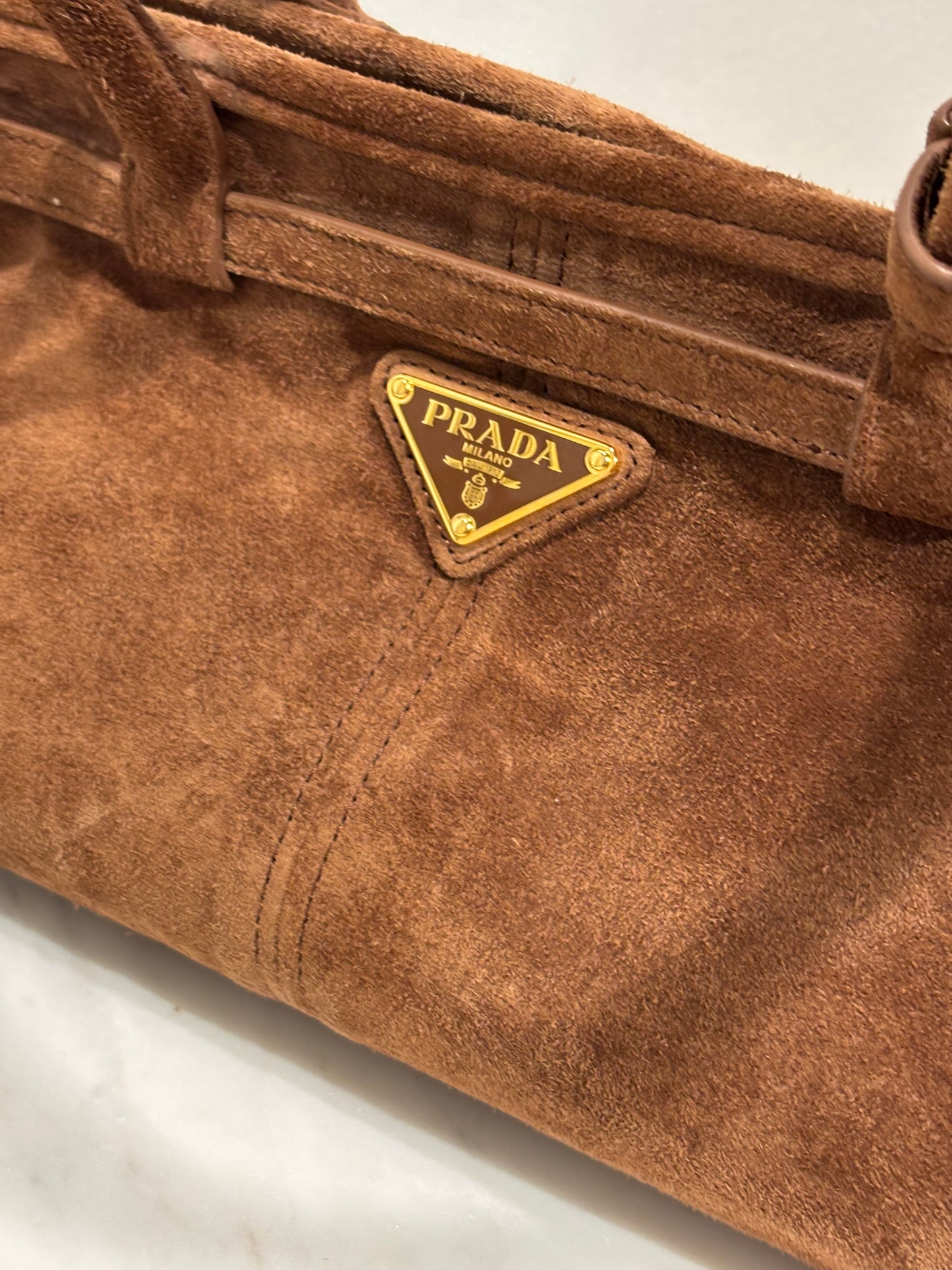 Prada - Suede Triangle Medium Bonnie - Cinnamon - Medinas Wardrobe