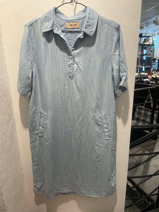 Mos Mosh dress – Light blue tencel shirtdress with embroidered back detail - S