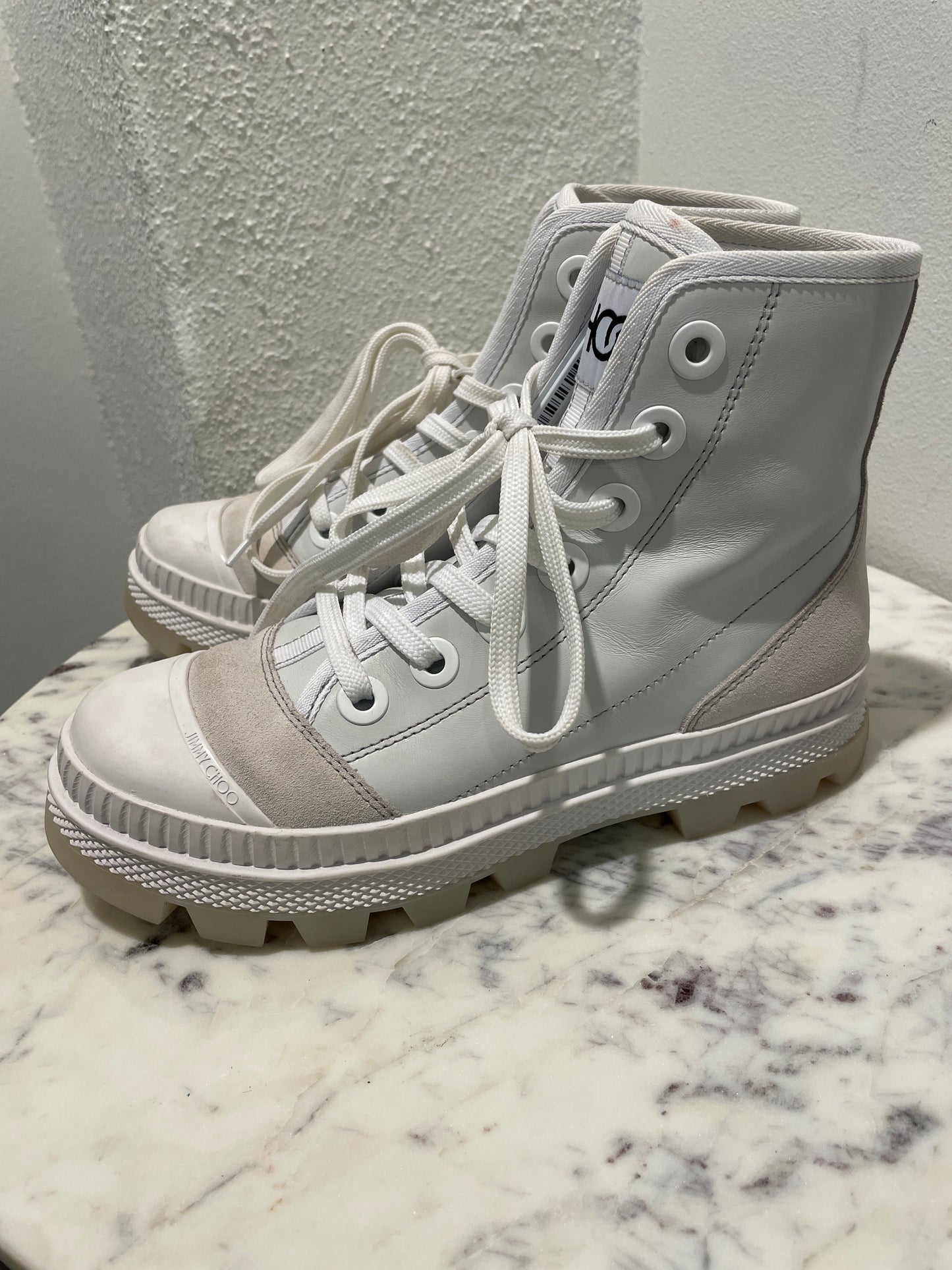 Jimmy Choo Nord White Nappa Leather & Suede Sneaker Boots - 37