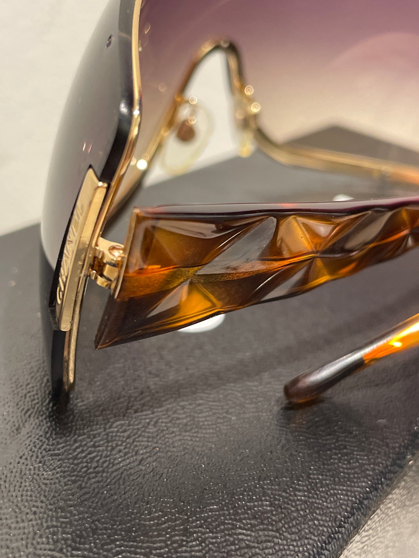 Chanel Vintage Quilted Shield Sunglasses – One Size / Tortoise & Gold
