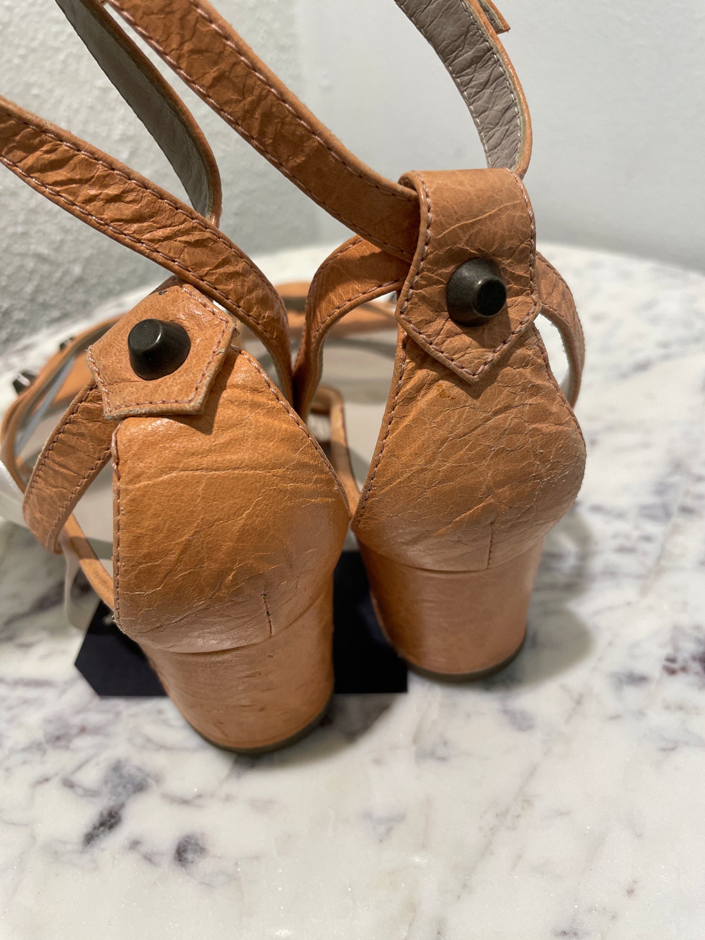 Authentic Balenciaga Arena Leather Giant Studded Wedge Sandals - 37