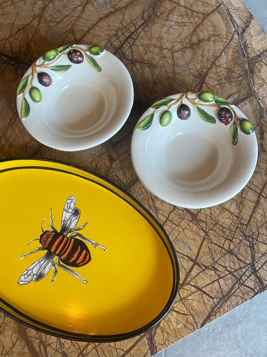 Skål til oliven - Italiensk porcelæn - M. tandstikholder - Sæt af 2