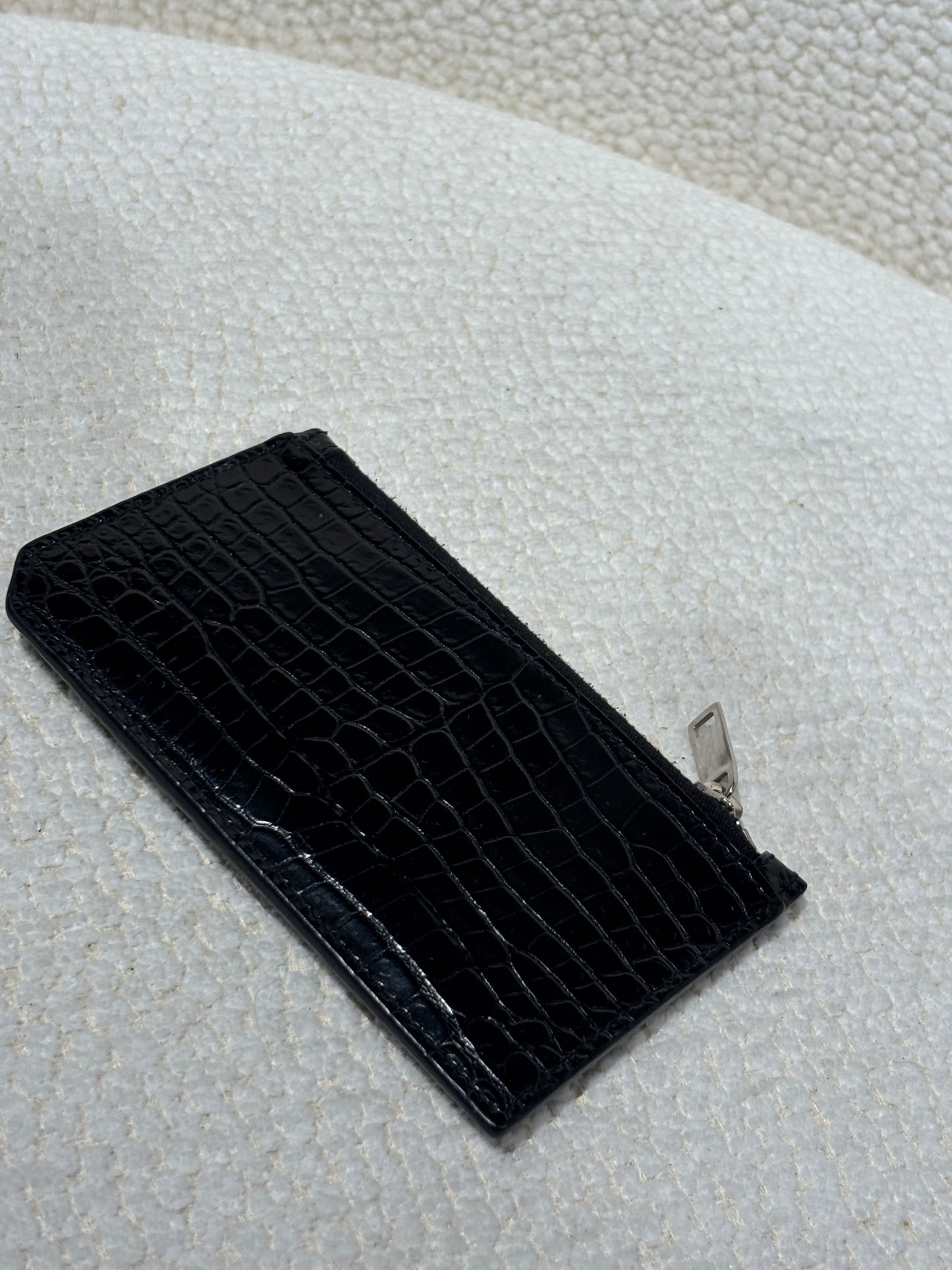 Saint Laurent Cardholder/Wallet – Black Alligator-Embossed Leather