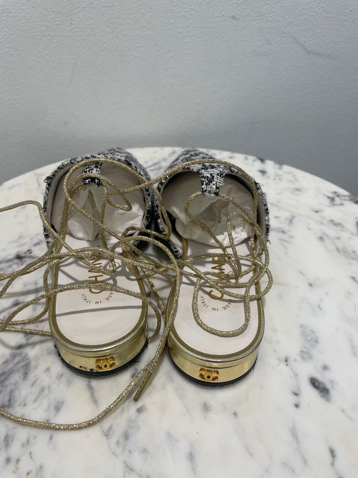 Chanel - Tweed Lace-Up Mules - 38C