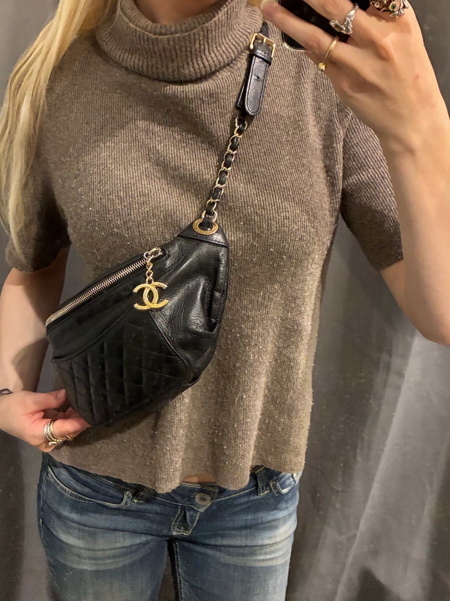 Chanel Crossbody / Bumbag - Black Lambskin with Gold Hardware